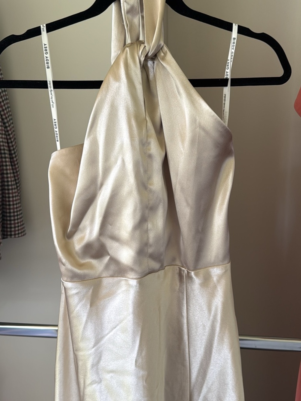 Birdy Grey Satin Twist Halter Dress - Champagne Gold
